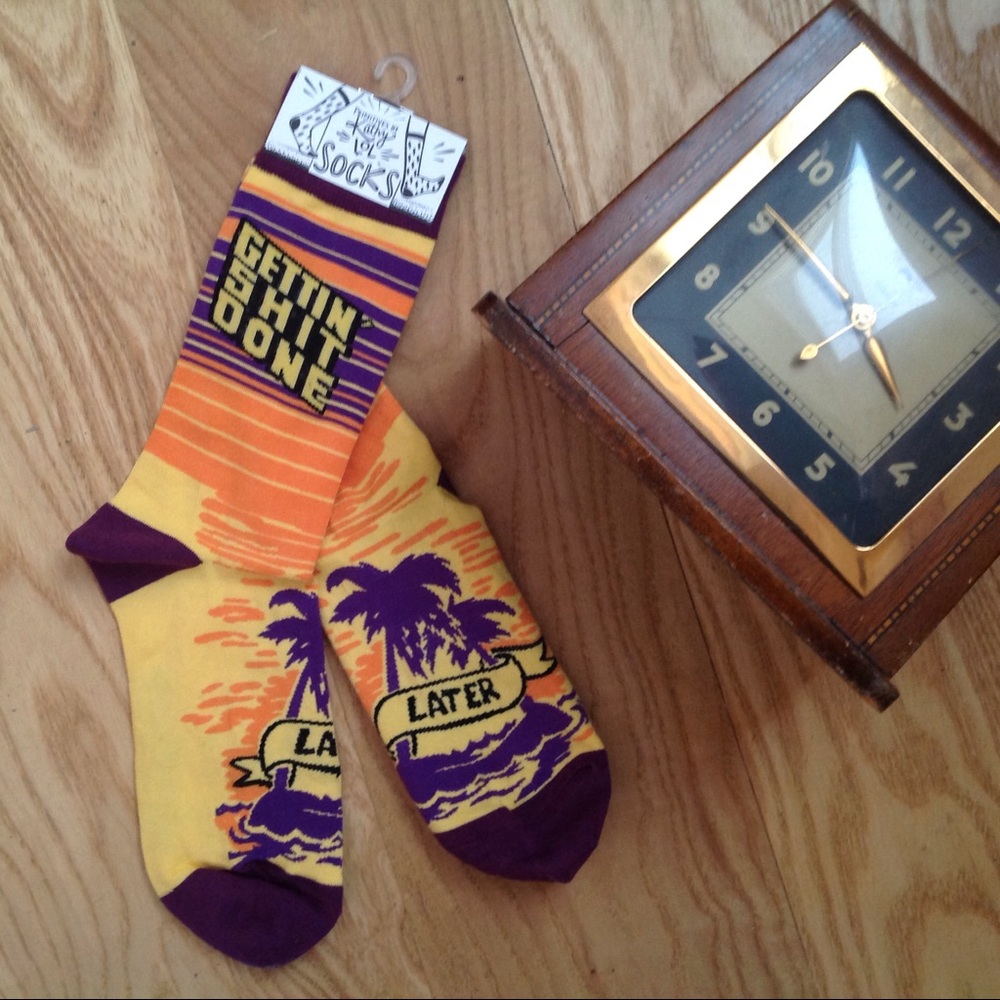 Gettin Done Later Crew Sock Sunset Palm Trees Fun